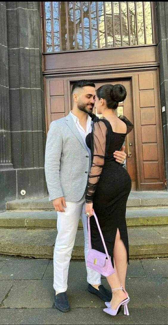 Luolandi Black Long Sleeves Sheath Midi Evening Party Dress Elegant Formal Dress Cocktail Dress